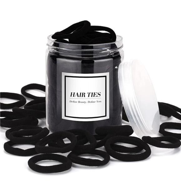50-Pack Black Hair Ties – Cotton Seamless Hair Bands in Reusable Storage Jar - Picture 1 of 5